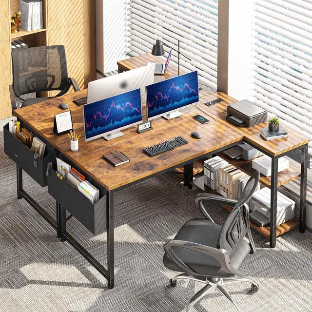 Alt view image 12 of 12 - Office Desk with Outlet,Power Home Office & Study Electronic Gear | Reliable Power Supply for Study & Electronic Device,Reversible Shelves & Side Bag,Convenience for Small Space, Black