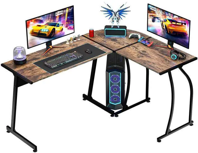 Alt view image 7 of 12 - 55" L-Shaped Corner Computer Desk - Sturdy Steel Frame & Waterproof Surface, Brown Wood Grain Design for Home Office, Gaming & Multipurpose Workstation