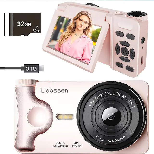 Alt view image 5 of 8 - 4K Digital Camera 64MP Autofocus 3.0'' 180° Flip Screen Portable for Photo & Vlog Featuring Time Lapse & Slow Motion&20 Filters 32GB 2000mAh for Social Media CreatorBeginner&Childen (Pink, Camera)