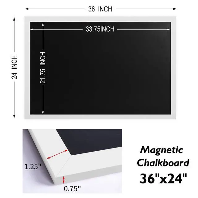 Alt view image 11 of 14 - Rustic Wood Framed Magnetic Chalkboard 24 x 36, Large Hanging Chalk Board Sign for Kids, Non-Porous Wall Blackboard for Wedding Kitchen Restaurant Menu and Home with 4 Unique Magnets, White