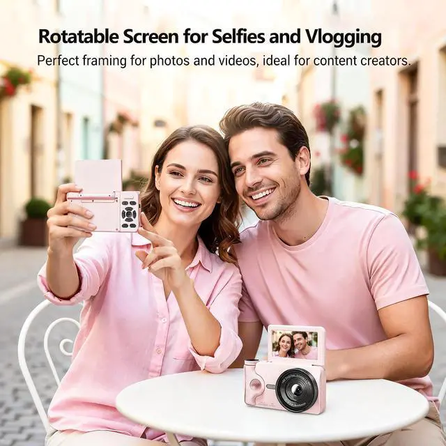 Alt view image 6 of 8 - 4K Digital Camera 64MP Autofocus 3.0'' 180° Flip Screen Portable for Photo & Vlog Featuring Time Lapse & Slow Motion&20 Filters 32GB 2000mAh for Social Media CreatorBeginner&Childen (Pink, Camera)