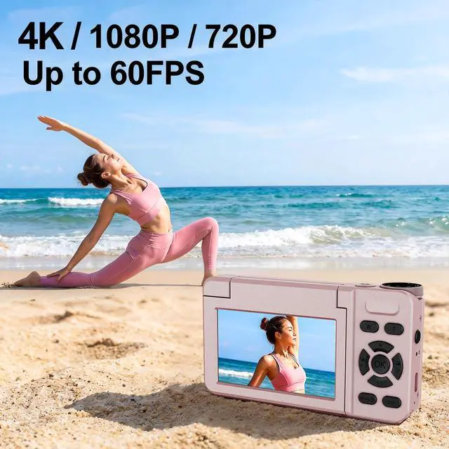 Alt view image 8 of 8 - 4K Digital Camera 64MP Autofocus 3.0'' 180° Flip Screen Portable for Photo & Vlog Featuring Time Lapse & Slow Motion&20 Filters 32GB 2000mAh for Social Media CreatorBeginner&Childen (Pink, Camera)