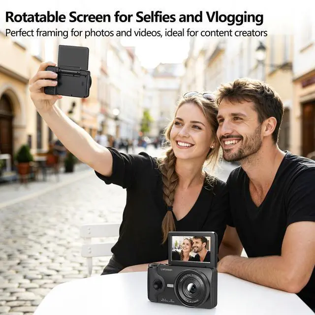 Alt view image 6 of 7 - 4K Digital Camera 64MP Autofocus 3.0'' 180° Flip Screen Portable for Photo & Vlog Featuring Time Lapse & Slow Motion&20 Filters 32GB 2000mAh for Social Media CreatorBeginner&Childen (Black, Camera)
