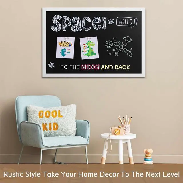 Alt view image 10 of 14 - Rustic Wood Framed Magnetic Chalkboard 24 x 36, Large Hanging Chalk Board Sign for Kids, Non-Porous Wall Blackboard for Wedding Kitchen Restaurant Menu and Home with 4 Unique Magnets, White