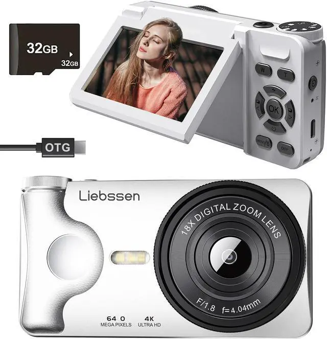 Alt view image 5 of 8 - 4K Digital Camera 64MP Autofocus 3.0'' 180° Flip Screen Portable for Photo & Vlog Featuring Time Lapse & Slow Motion&20 Filters 32GB 2000mAh for Social Media CreatorBeginner&Childen (White, Camera)