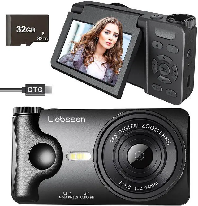 Alt view image 5 of 7 - 4K Digital Camera 64MP Autofocus 3.0'' 180° Flip Screen Portable for Photo & Vlog Featuring Time Lapse & Slow Motion&20 Filters 32GB 2000mAh for Social Media CreatorBeginner&Childen (Black, Camera)