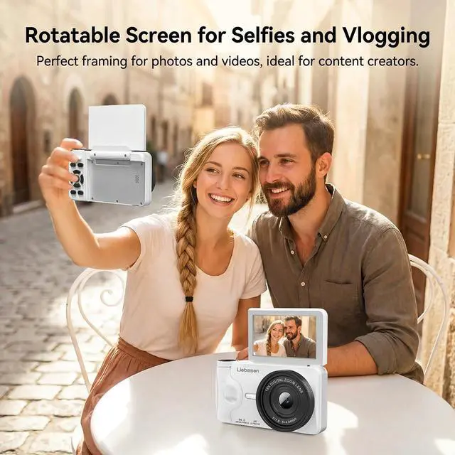 Alt view image 6 of 8 - 4K Digital Camera 64MP Autofocus 3.0'' 180° Flip Screen Portable for Photo & Vlog Featuring Time Lapse & Slow Motion&20 Filters 32GB 2000mAh for Social Media CreatorBeginner&Childen (White, Camera)