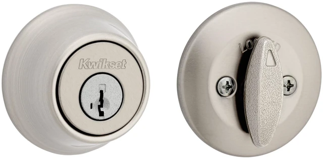 Alt view image 8 of 14 - 660 Deadbolt Lock, Satin Nickel Round Exterior Keyed Front Entry Door, Single Cylinder Dead Bolt, with Microban Protection