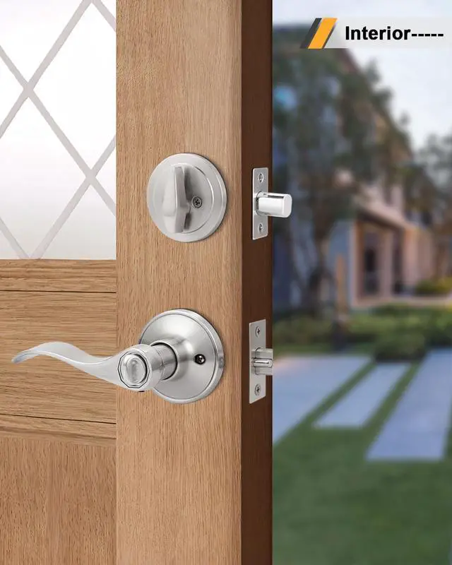 Alt view image 12 of 14 - Keyed Alike Front Door Exterior Door Lever Lockset with Single Cylinder Deadbolt Combination Set, Door Knob with Lock and Deadbolt, Satin Nickel Finished, 1Pack