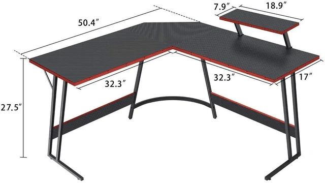 Alt view image 9 of 12 - L Shaped Gaming Desk, Corner Desk with Monitor Stand, Computer PC Table for Home Office Writing Studying Working, Space-Saving, Easy Assemble(Black,51'')