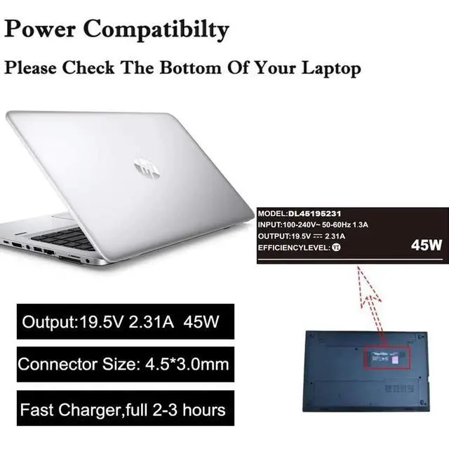 Alt view image 8 of 12 - Laptop Charger Replacement for HP Laptop Computer 45W Smart Blue Tip Power Adapter