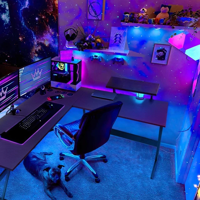 Alt view image 12 of 12 - L Shaped Gaming Desk, Corner Desk with Monitor Stand, Computer PC Table for Home Office Writing Studying Working, Space-Saving, Easy Assemble(Black,51'')