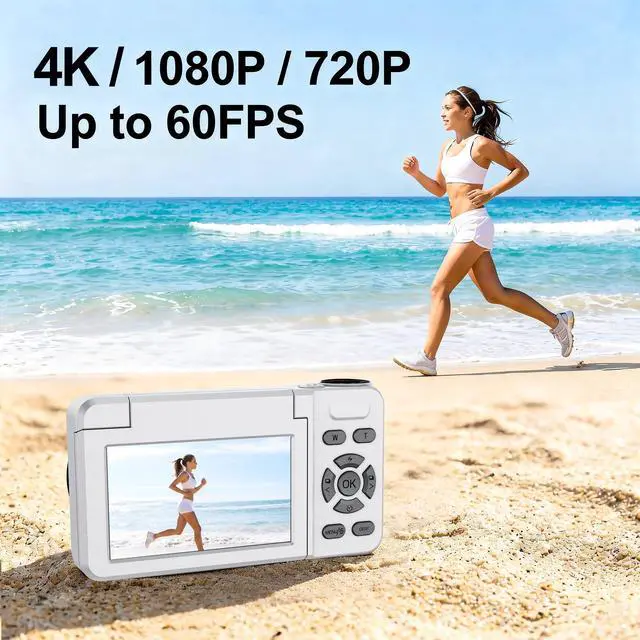 Alt view image 8 of 8 - 4K Digital Camera 64MP Autofocus 3.0'' 180° Flip Screen Portable for Photo & Vlog Featuring Time Lapse & Slow Motion&20 Filters 32GB 2000mAh for Social Media CreatorBeginner&Childen (White, Camera)