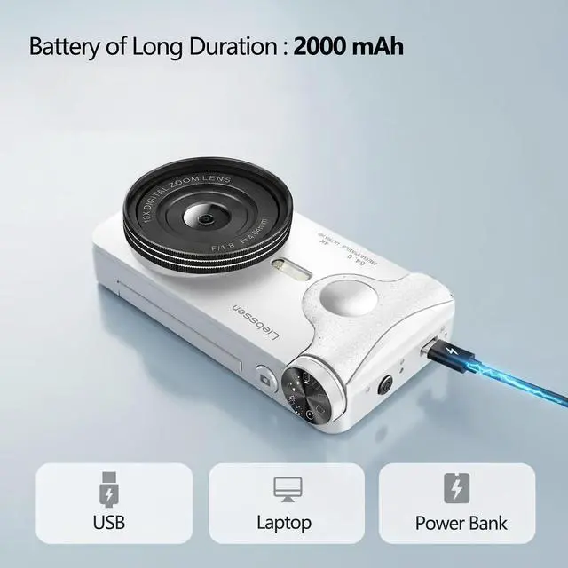 Alt view image 7 of 8 - 4K Digital Camera 64MP Autofocus 3.0'' 180° Flip Screen Portable for Photo & Vlog Featuring Time Lapse & Slow Motion&20 Filters 32GB 2000mAh for Social Media CreatorBeginner&Childen (White, Camera)