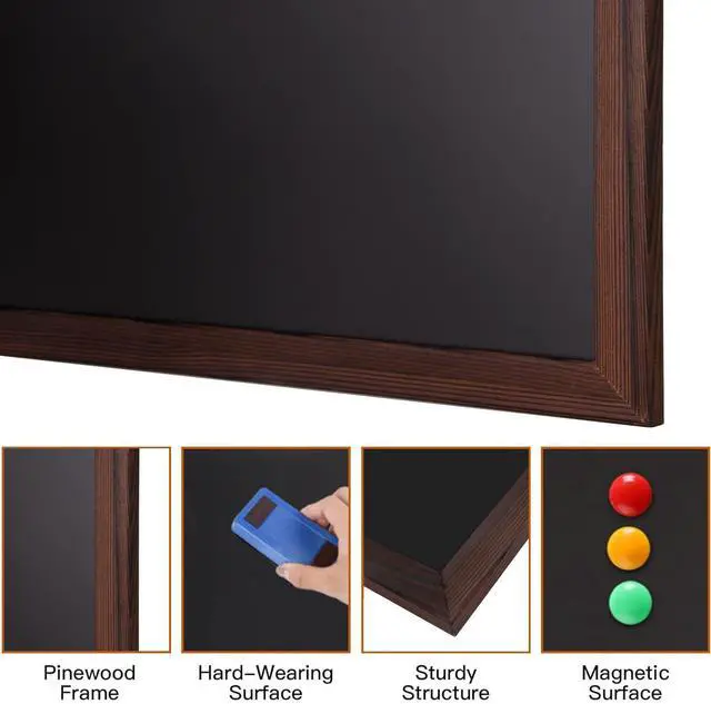 Alt view image 10 of 14 - Magnetic Chalkboard, 24 x 36 Inches Wooden-Framed Blackboard, Hanging Chalk Board for School Office Home and Restaurant Menu