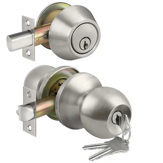 Alt view image 8 of 14 - Keyed Same Exterior Door Knob and Single Cylinder Deadbolt Combo Set, Keyed Alike Entry Door Knobs with Lock and Keys for Entrance and Front Door, Satin Nickel