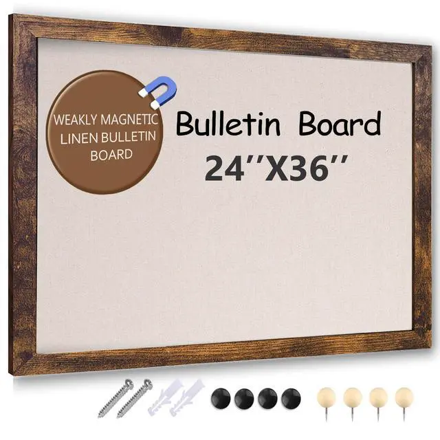 Alt view image 7 of 12 - Large Magnetic Bulletin Board 36 x 24 Inch for Wall,Rustic Framed Cork Board with Linen for Home Office School,with 4 Push pins, 4 Magnets