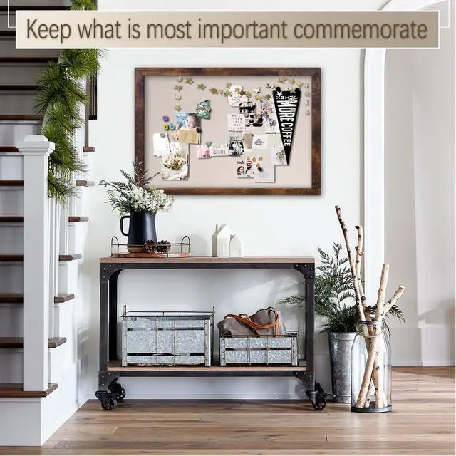 Alt view image 9 of 12 - Large Magnetic Bulletin Board 36 x 24 Inch for Wall,Rustic Framed Cork Board with Linen for Home Office School,with 4 Push pins, 4 Magnets