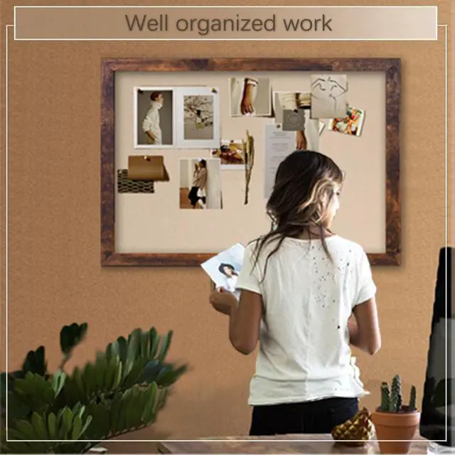 Alt view image 11 of 12 - Large Magnetic Bulletin Board 36 x 24 Inch for Wall,Rustic Framed Cork Board with Linen for Home Office School,with 4 Push pins, 4 Magnets