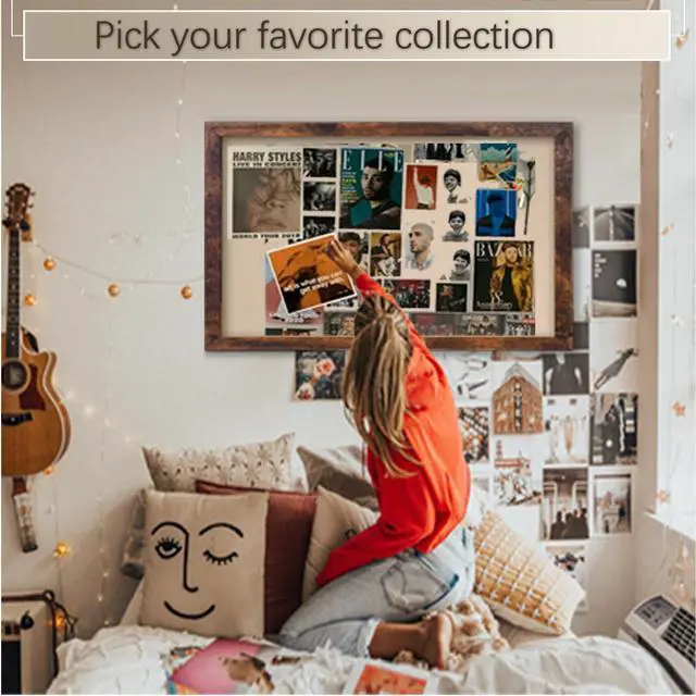 Alt view image 12 of 12 - Large Magnetic Bulletin Board 36 x 24 Inch for Wall,Rustic Framed Cork Board with Linen for Home Office School,with 4 Push pins, 4 Magnets