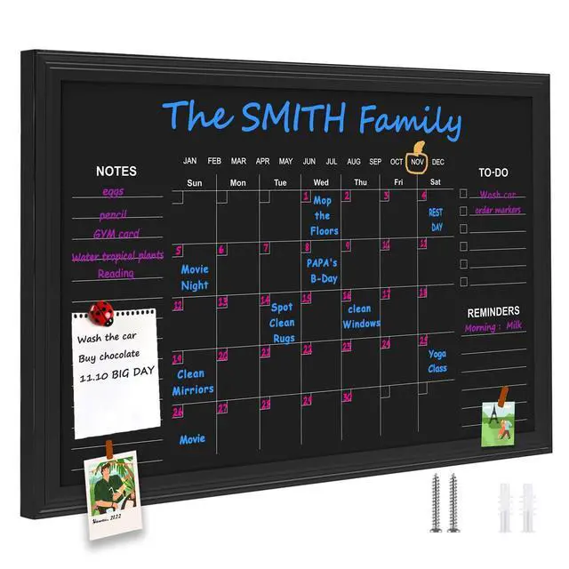 Alt view image 6 of 10 - Large Magnetic Chalkboard Calendar,24" × 36" Family Planner Chalk Board | Monthly and Weekly Chalkboard, Family Calendar Chalk Board for wall,Magnetic Surface, for Planning,Timetable Memo,Black Frame