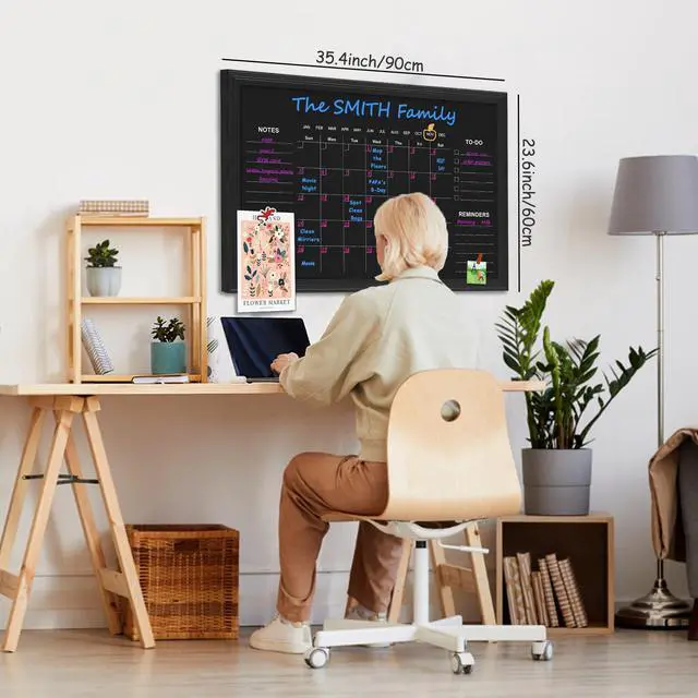 Alt view image 8 of 10 - Large Magnetic Chalkboard Calendar,24" × 36" Family Planner Chalk Board | Monthly and Weekly Chalkboard, Family Calendar Chalk Board for wall,Magnetic Surface, for Planning,Timetable Memo,Black Frame