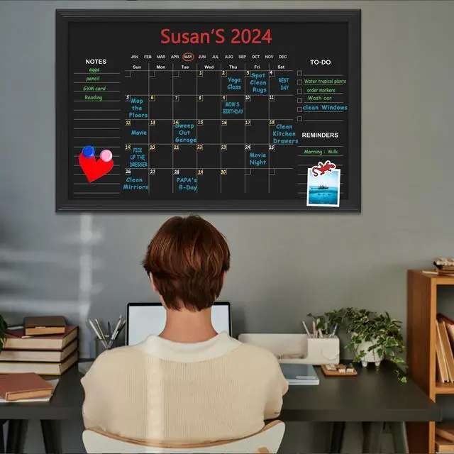 Alt view image 9 of 10 - Large Magnetic Chalkboard Calendar,24" × 36" Family Planner Chalk Board | Monthly and Weekly Chalkboard, Family Calendar Chalk Board for wall,Magnetic Surface, for Planning,Timetable Memo,Black Frame