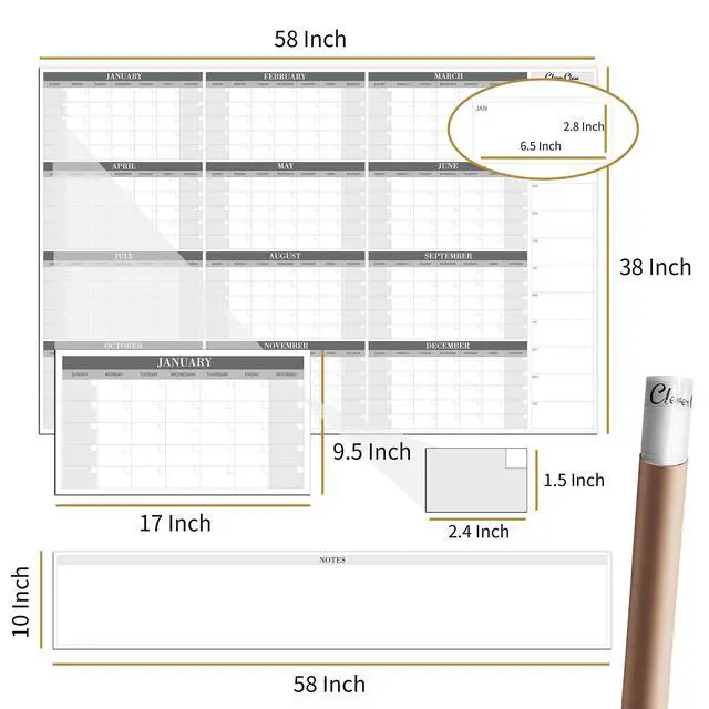 Alt view image 9 of 14 - Large Dry Erase Wall Calendar - 48"x58" 12-month 2026 Undated Reusable Yearly Calendar for Home, Office, School Projects - Jumbo Laminated Task Organizer
