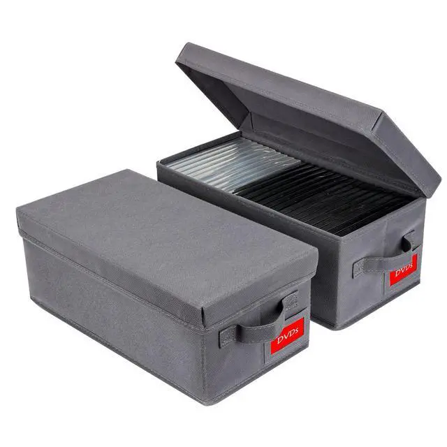 Alt view image 6 of 10 - Upgrades DVD Storage Box - 2Pack DVD Organizer with Lid - Grey | Perfect DVD Case Storage Solution - DVD Holder 15.75 x 8.1 x 6.1 inches - Holds 50 DVDs