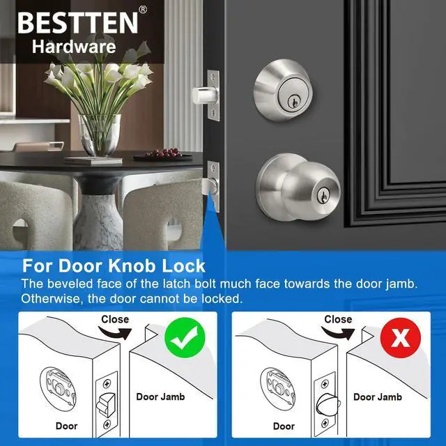 Alt view image 13 of 14 - Keyed Same Exterior Door Knob and Single Cylinder Deadbolt Combo Set, Keyed Alike Entry Door Knobs with Lock and Keys for Entrance and Front Door, Satin Nickel