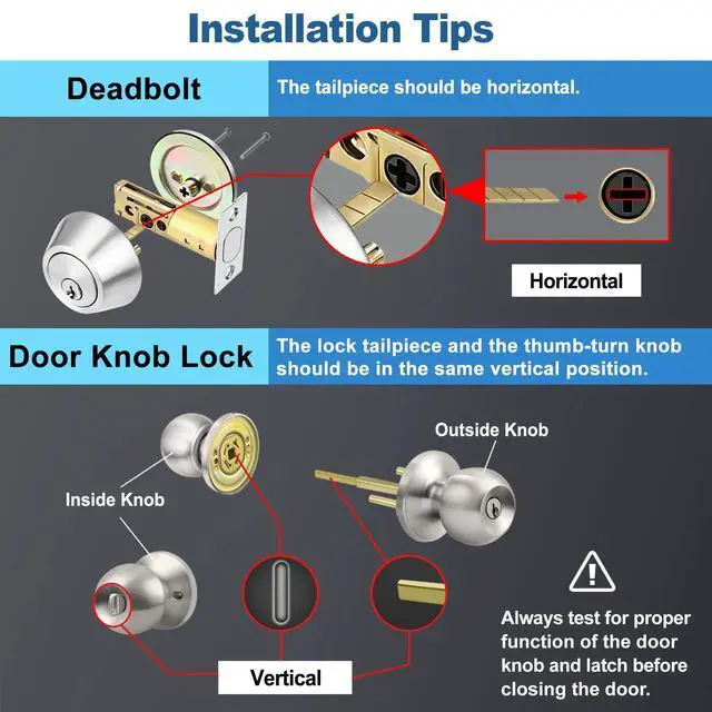 Alt view image 11 of 14 - Keyed Same Exterior Door Knob and Single Cylinder Deadbolt Combo Set, Keyed Alike Entry Door Knobs with Lock and Keys for Entrance and Front Door, Satin Nickel