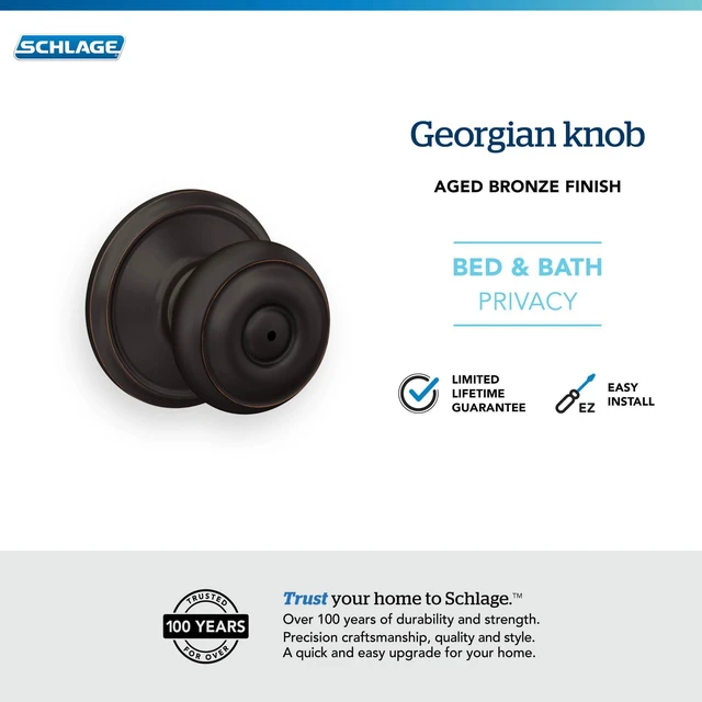 Alt view image 12 of 14 - F40 GEO 716 Georgian Door Knob, Bed & Bath Privacy Lock, Aged Bronze