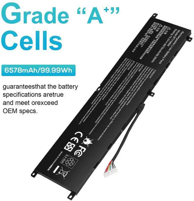 Alt view image 8 of 8 - BTY-M6M 99.99Wh Laptop Battery Replacement for MSI GS66 Stealth 10SE 10SF 11UE 11UH GE66 Raider 10UG 11UG GE76 for Raider 11UE 11UG GE76 for Dragon Tiamat 11UH WS66 10TM 11UMT 11UKT for Creator 15