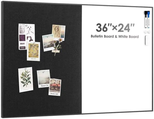 Alt view image 8 of 13 - Cork Board White Board Combo, 36"X24" Linen Bulletin Board Whiteboard for Wall, Magnetic Dry Erase Corkboard for Home, Office, School, Black