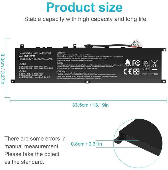Alt view image 6 of 8 - BTY-M6M 99.99Wh Laptop Battery Replacement for MSI GS66 Stealth 10SE 10SF 11UE 11UH GE66 Raider 10UG 11UG GE76 for Raider 11UE 11UG GE76 for Dragon Tiamat 11UH WS66 10TM 11UMT 11UKT for Creator 15