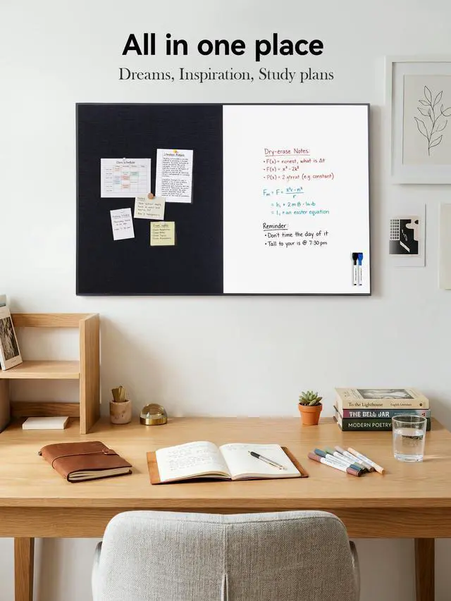 Alt view image 9 of 13 - Cork Board White Board Combo, 36"X24" Linen Bulletin Board Whiteboard for Wall, Magnetic Dry Erase Corkboard for Home, Office, School, Black