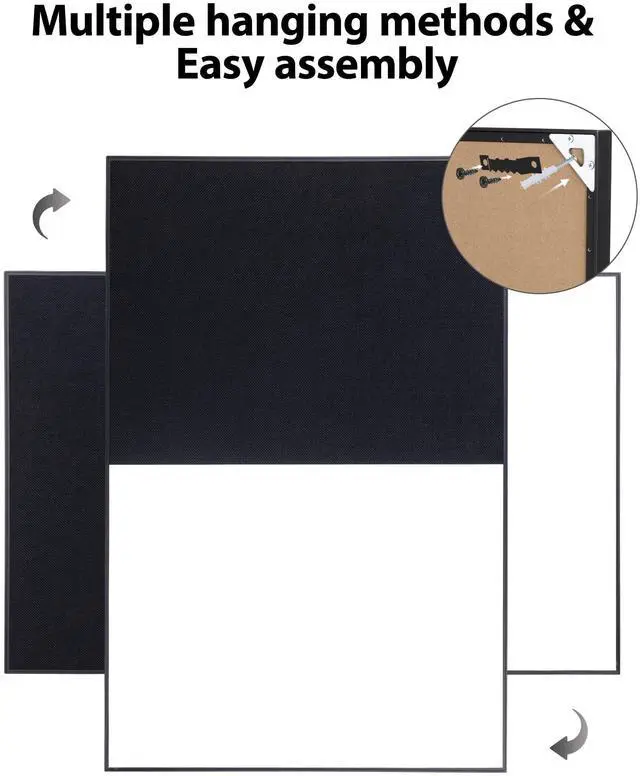 Alt view image 11 of 13 - Cork Board White Board Combo, 36"X24" Linen Bulletin Board Whiteboard for Wall, Magnetic Dry Erase Corkboard for Home, Office, School, Black