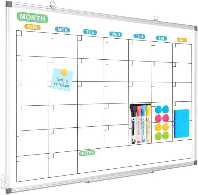 Alt view image 2 of 2 - Dry Erase Calendar Whiteboard for Wall, 36" x 24" Silver Frame | Double-Sided Magnetic, Monthly White Board Calendar, Aluminum Frame, Hang Wall Mount for Home Office School