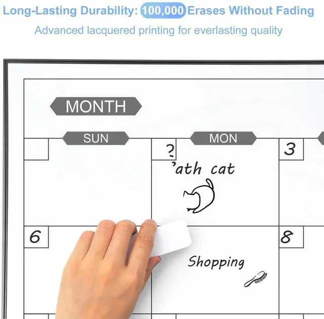 Alt view image 9 of 14 - Dry Erase Calendar for Wall, 36" x 24" Magnetic Monthly White Board Calendar Dry Erase, Hanging Whiteboard Planner for School, Home, Office, Black Frame