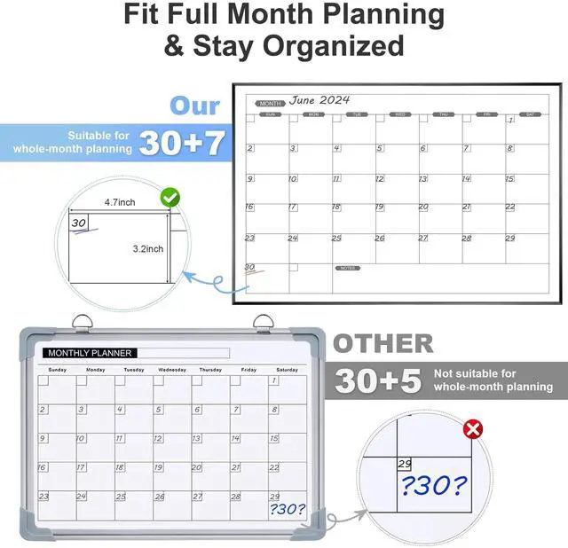 Alt view image 13 of 14 - Dry Erase Calendar for Wall, 36" x 24" Magnetic Monthly White Board Calendar Dry Erase, Hanging Whiteboard Planner for School, Home, Office, Black Frame