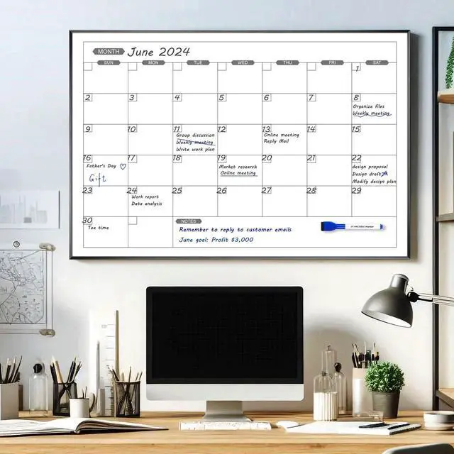 Alt view image 12 of 14 - Dry Erase Calendar for Wall, 36" x 24" Magnetic Monthly White Board Calendar Dry Erase, Hanging Whiteboard Planner for School, Home, Office, Black Frame