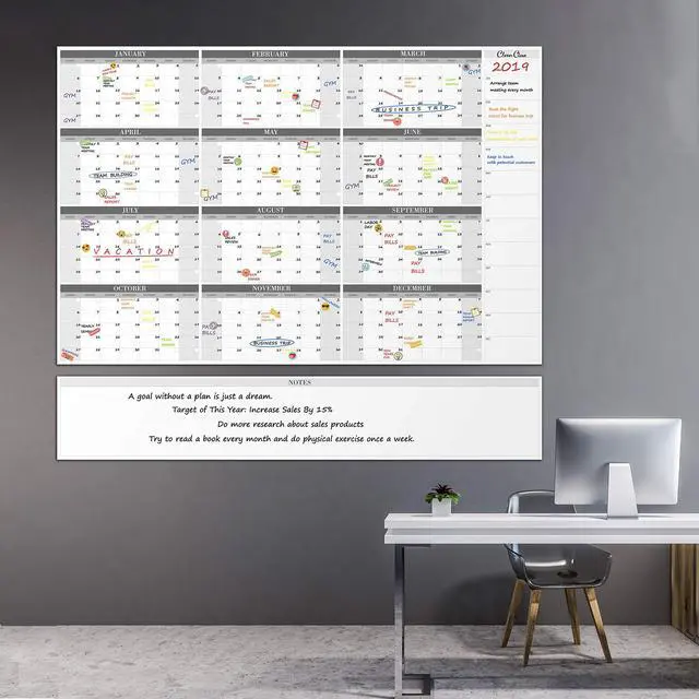 Alt view image 13 of 14 - Large Dry Erase Wall Calendar - 48"x58" 12-month 2026 Undated Reusable Yearly Calendar for Home, Office, School Projects - Jumbo Laminated Task Organizer