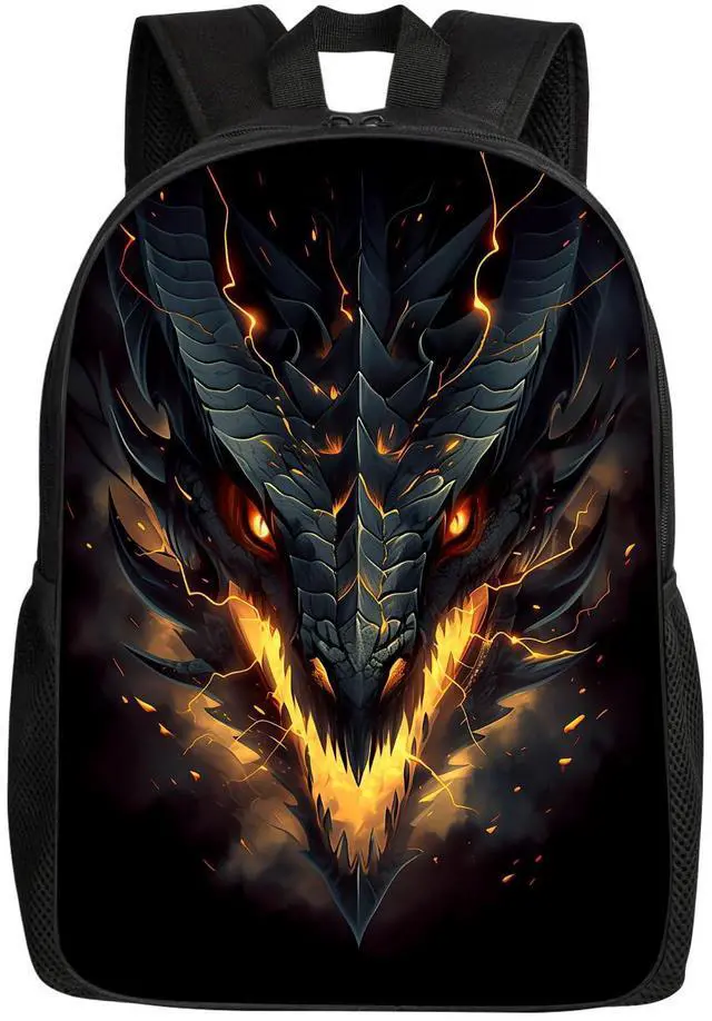 Alt view image 8 of 14 - Dragon School Backpack Cool Fire Dragon Bookbag for Teens Kids Boys Girls, Large 17 inch Elementary Junior High University School Bag, Water Resistant Casual Travel Daypack Backpack