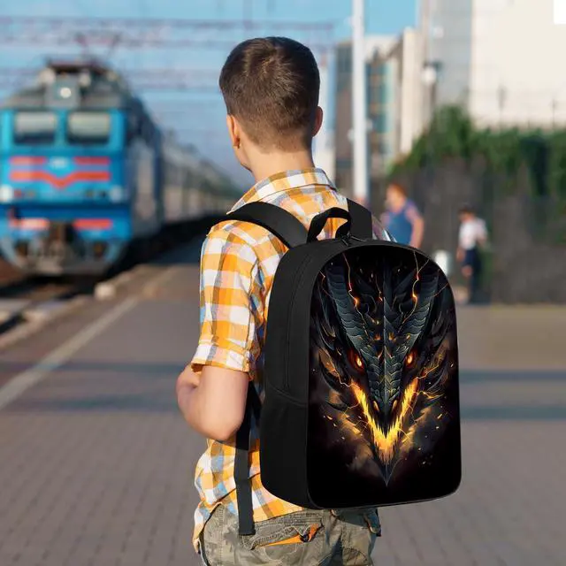 Alt view image 13 of 14 - Dragon School Backpack Cool Fire Dragon Bookbag for Teens Kids Boys Girls, Large 17 inch Elementary Junior High University School Bag, Water Resistant Casual Travel Daypack Backpack