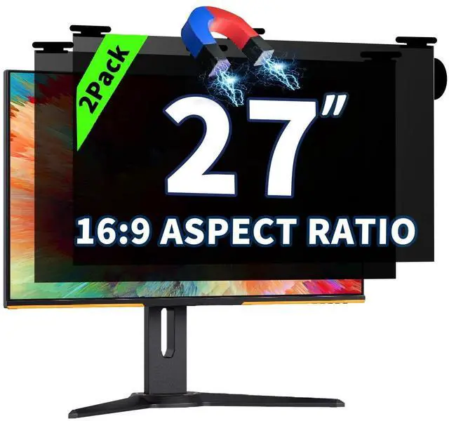 Alt view image 2 of 2 - 2 Pack Magnetic Hanging Computer Privacy Screen 27 Inch for 16:9 Widescreen Monitor, Removable Privacy Screen Anti Glare Blue Light Computer Screen Privacy Shield, Anti-Scratch 27 in Protector Film