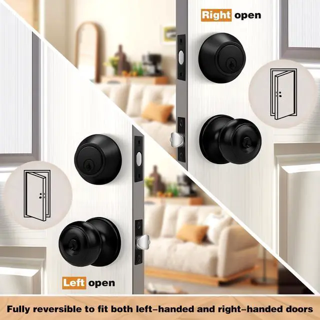 Alt view image 8 of 10 - Entry Door Knobs Lock Set and Single Cylinder Deadbolt Combination Set, Entry Door Locksets with Deadbolt Same Key Flat Black (3 Pack), Keyed Alike