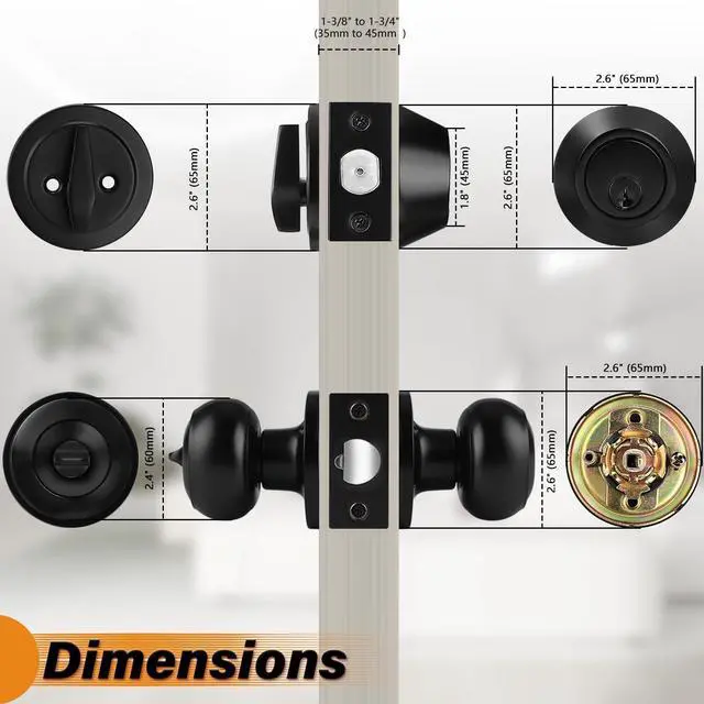 Alt view image 9 of 10 - Entry Door Knobs Lock Set and Single Cylinder Deadbolt Combination Set, Entry Door Locksets with Deadbolt Same Key Flat Black (3 Pack), Keyed Alike
