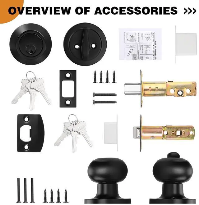 Alt view image 7 of 10 - Entry Door Knobs Lock Set and Single Cylinder Deadbolt Combination Set, Entry Door Locksets with Deadbolt Same Key Flat Black (3 Pack), Keyed Alike