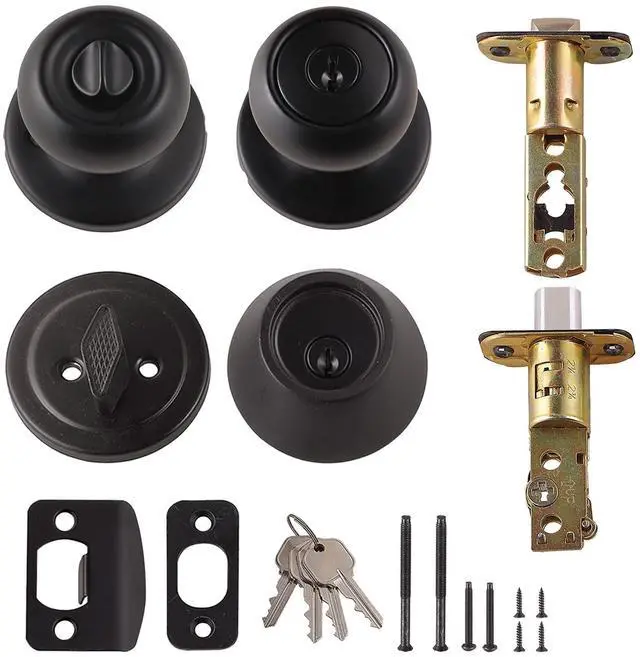 Alt view image 10 of 14 - Exterior Door Knob with Key Lock and Deadbolt, Keyed Alike, Coastal, Matte Black