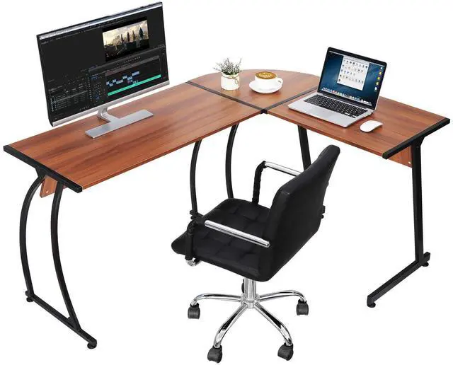Alt view image 7 of 7 - 58'' L-Shaped Gaming Desk Computer Corner Desk Reversible Table Home Office Desk PC Workstation Study Writing Desk Wood & Steel
